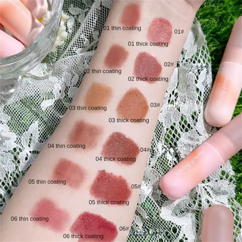 6 สี Capsule Lip Mud Lip Glaze ลิปสติกกํามะหยี่ Matt Mousse Lip GLOSS แต่งหน้าเครื่องสําอางเกาหลีความงาม