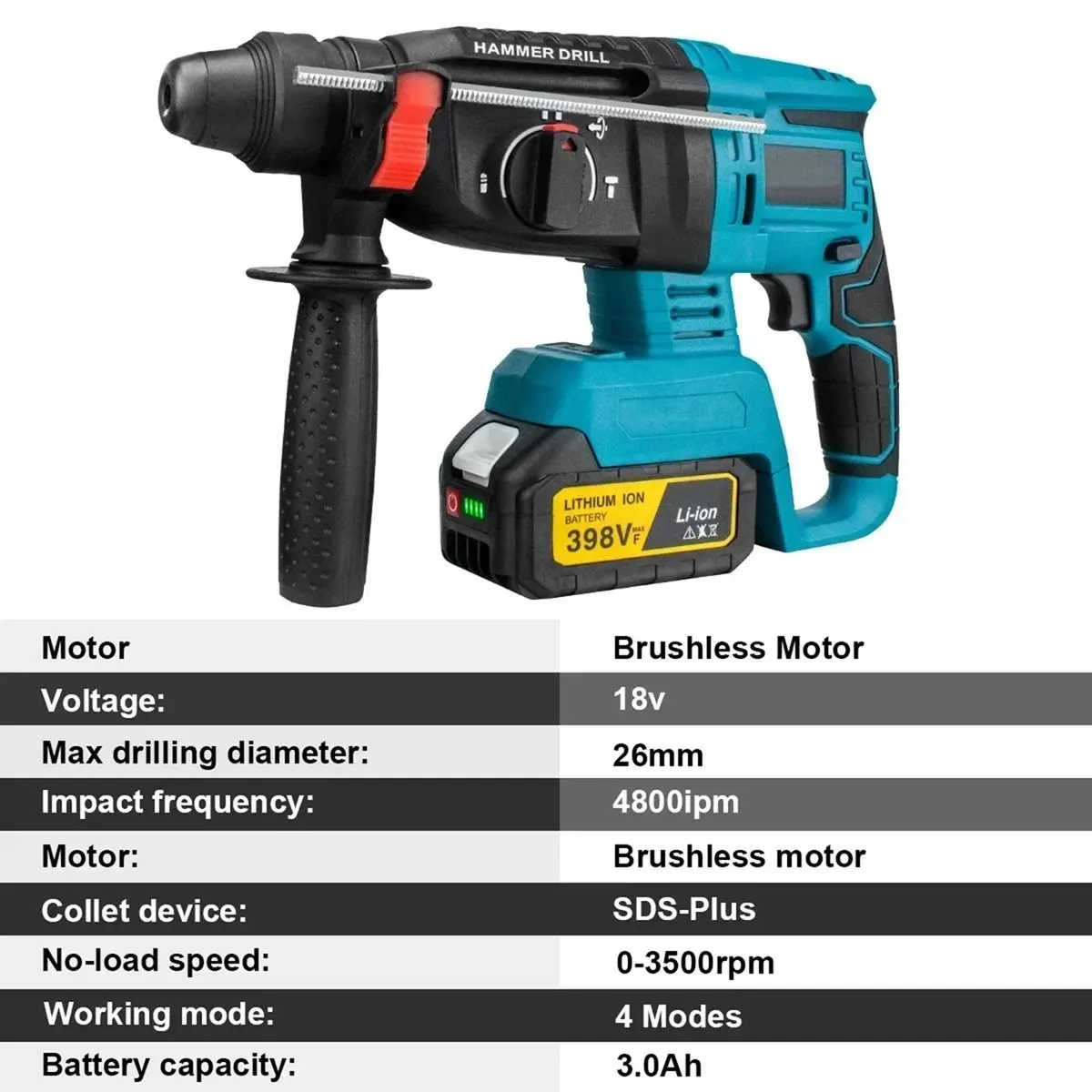 Reliable- Brushless Electric Hammer Drill 14MM Multifunctional Cordless Rechargeable Screwdriver Tool for 18V Battery Pins