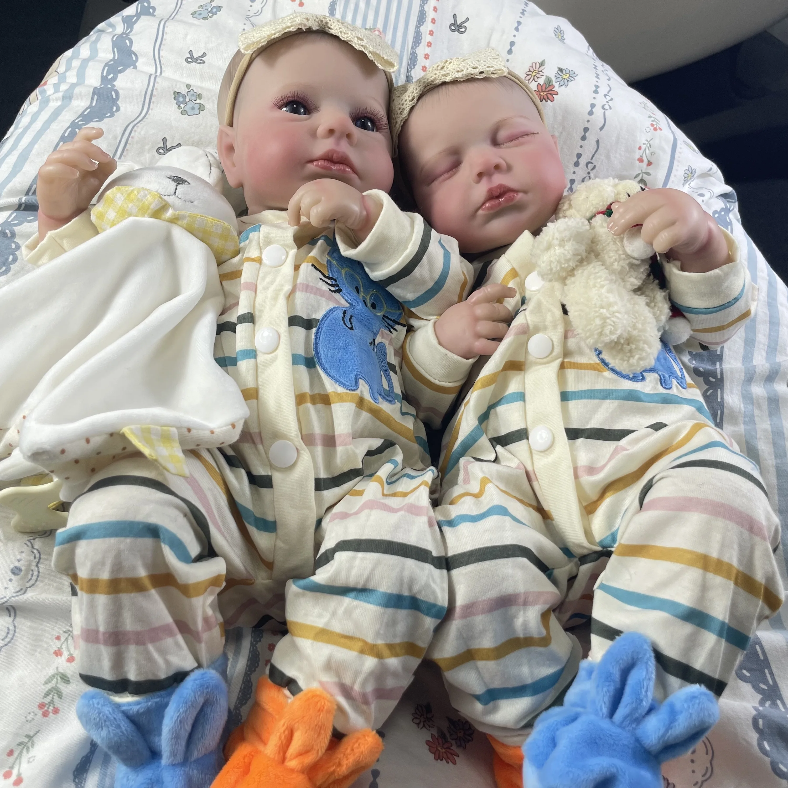 LouLou Twins Menina Acabada Reborn Baby Dolls, Silicone Lifelike, Vinil Recém-nascido, Pele 3D, Boneca Veias Visíveis, Presente de Natal, 50cm