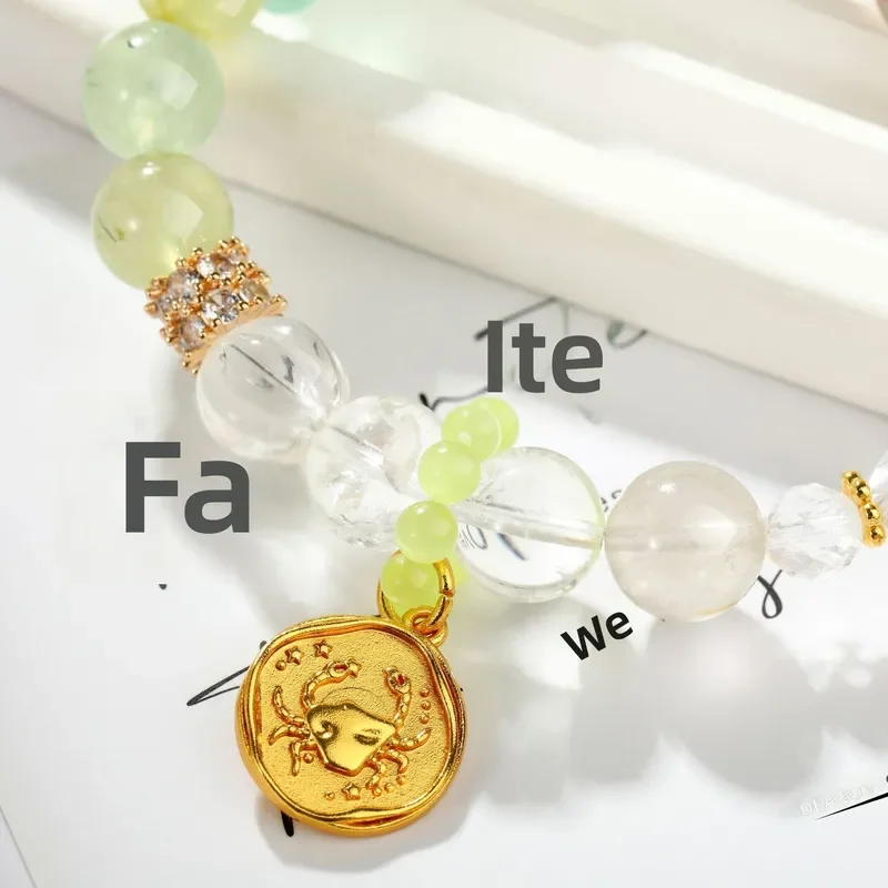 [Cancer] DIY Guochao Design Natural Green Asai Grape Stone Crystal Fashion Bracelet Twelve Constellations