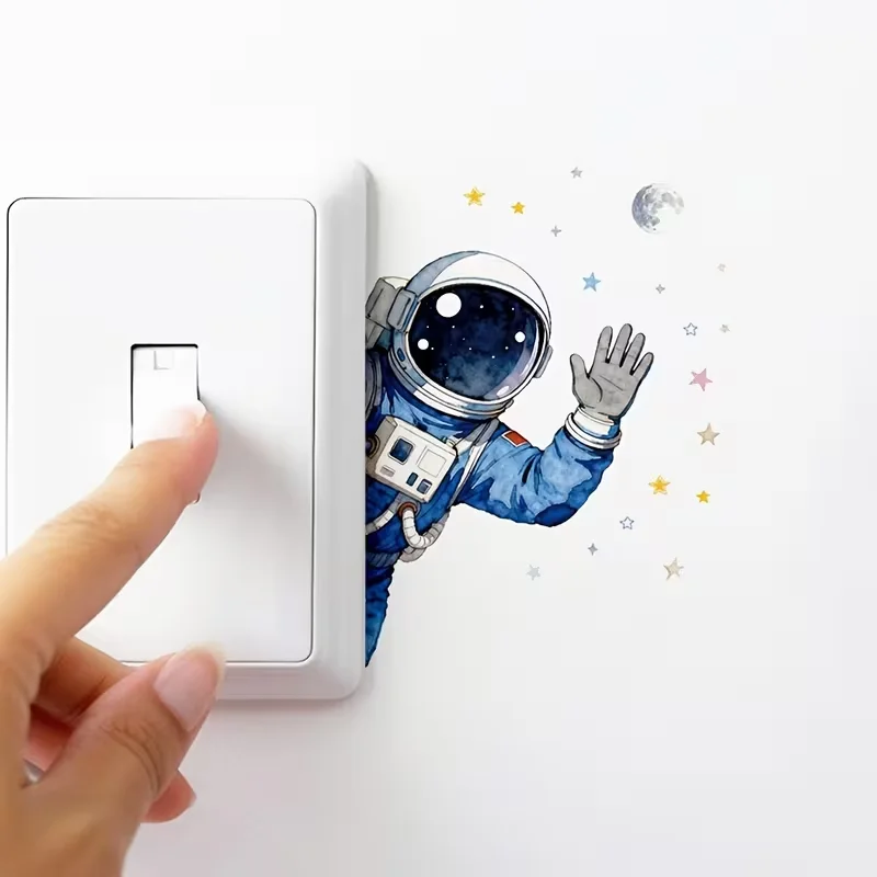 1 adhesivo decorativo autoadhesivo con diseño de astronauta para interruptor de luz, adecuado para interruptores de luz en dormitorios y salas de estar.