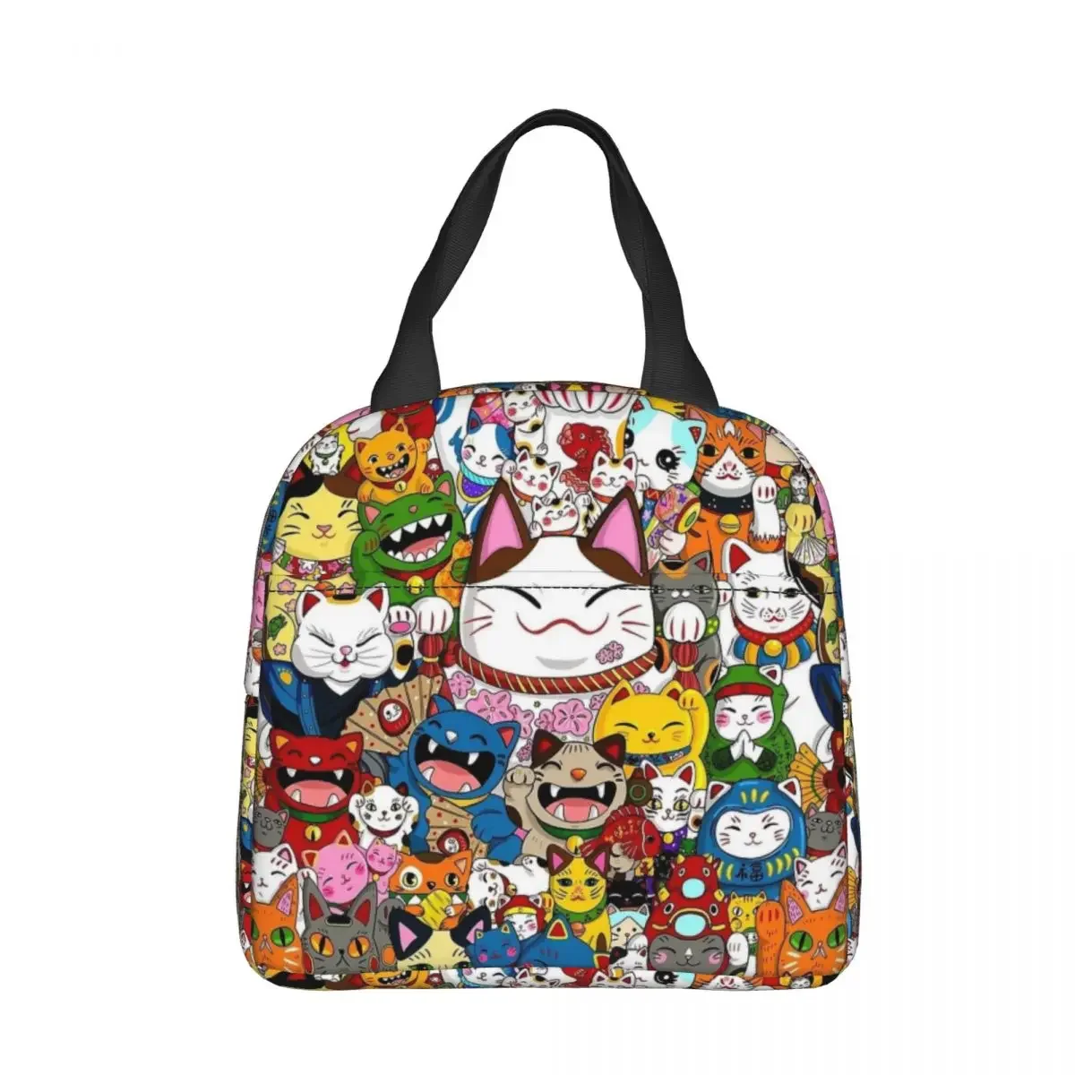 Maneki Neko Lucky Cat Insulated Lunch Bag Cooler Bag Meal Container Colourful High Capacity Tote Lunch Box for Men Women Outdoor