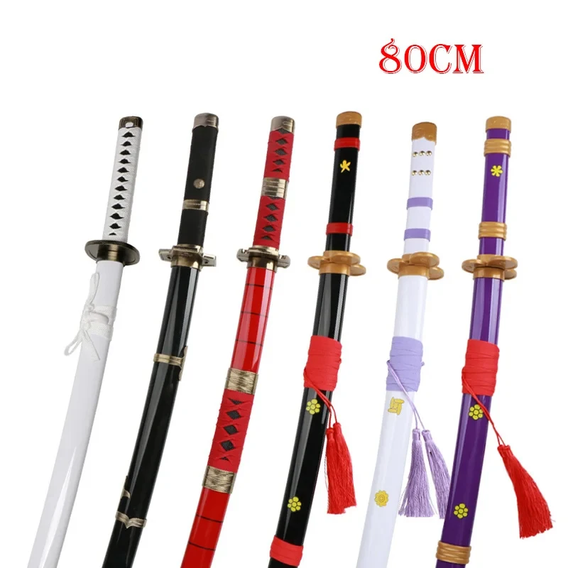 80cm/31.5＂ Zoro Katana  Anime Sword Cosplay Weapons Wooden Toy Swords Enma Purple Yubashiri Unisex Halloween Party Gifts