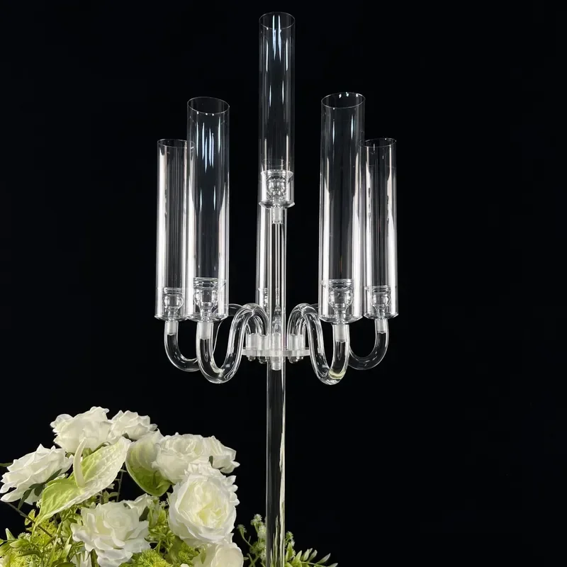 Transparent Acrylic 6 Head Candlestick Holder for Wedding Hotel Restaurant Birthday Party Home Decoration Banquet Props
