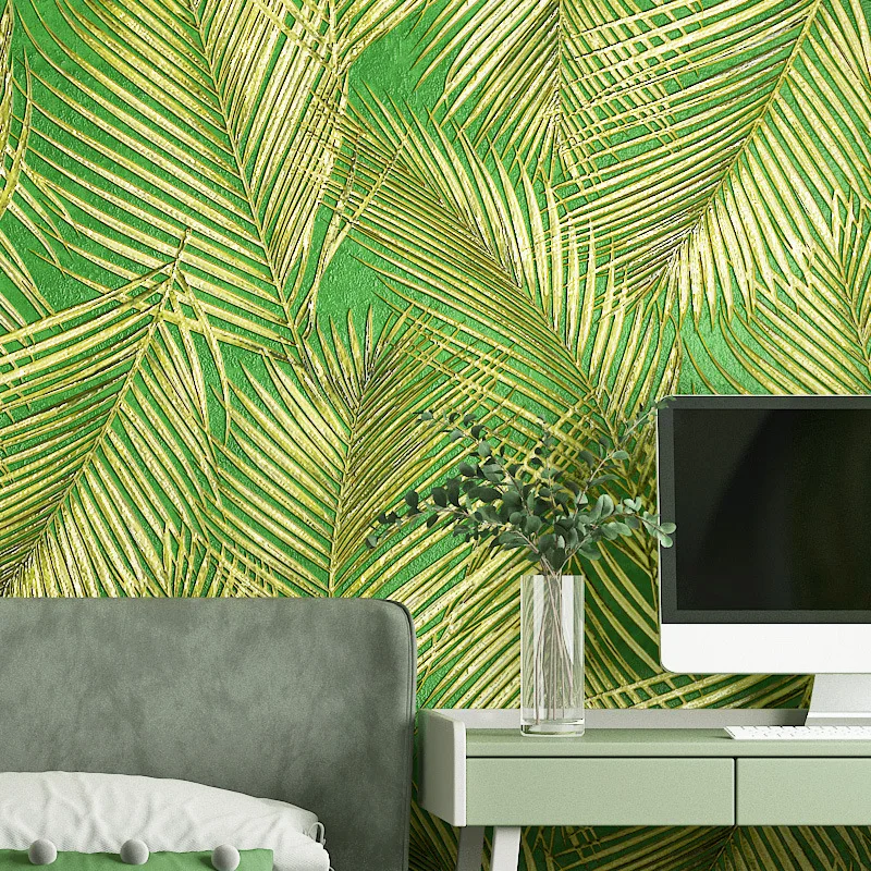 Southeast Asian Style Wallpaper Nordic Banana Leaf Thai Hotel Living Room Bedroom Store Decor TV Background Wall Paper