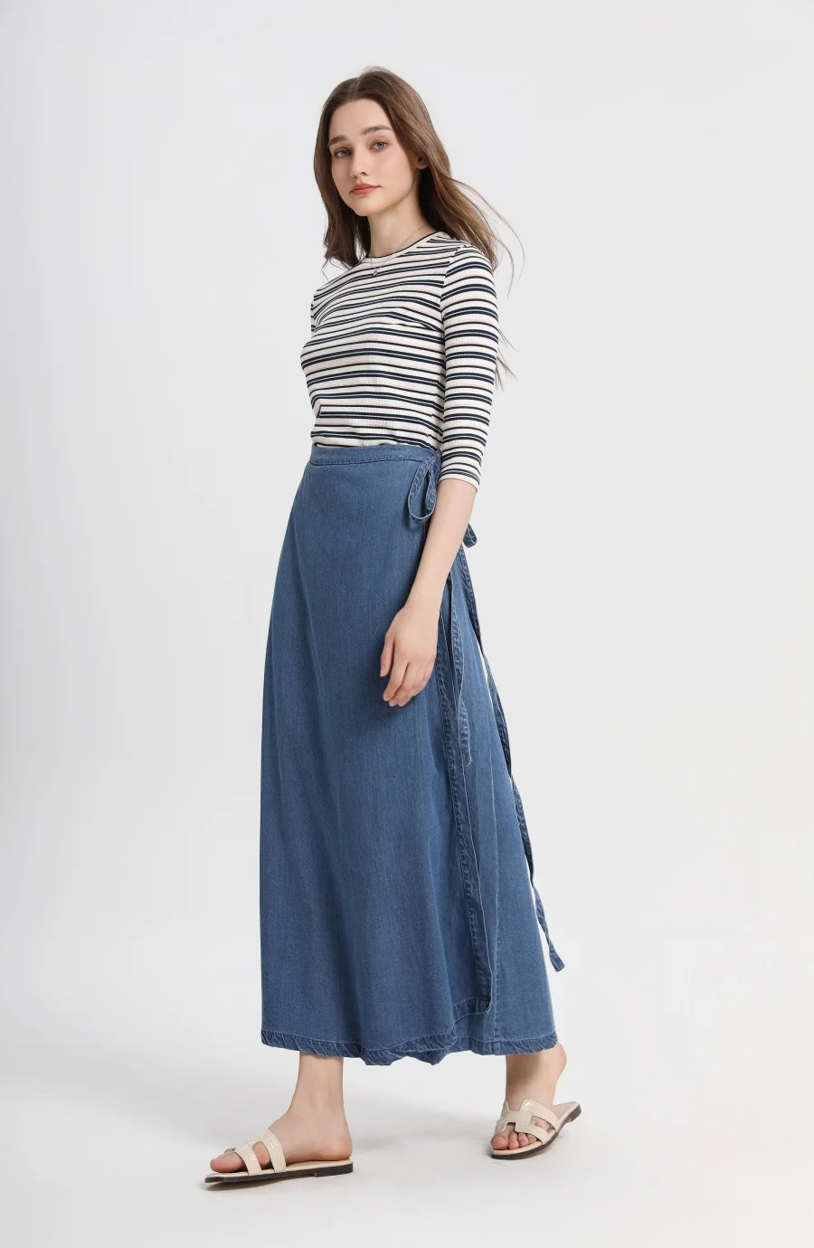 AS 2025 spring summer woman  linen one pieces  wrap skirts adjustable waist 2cm skirt high quality linen lady wear