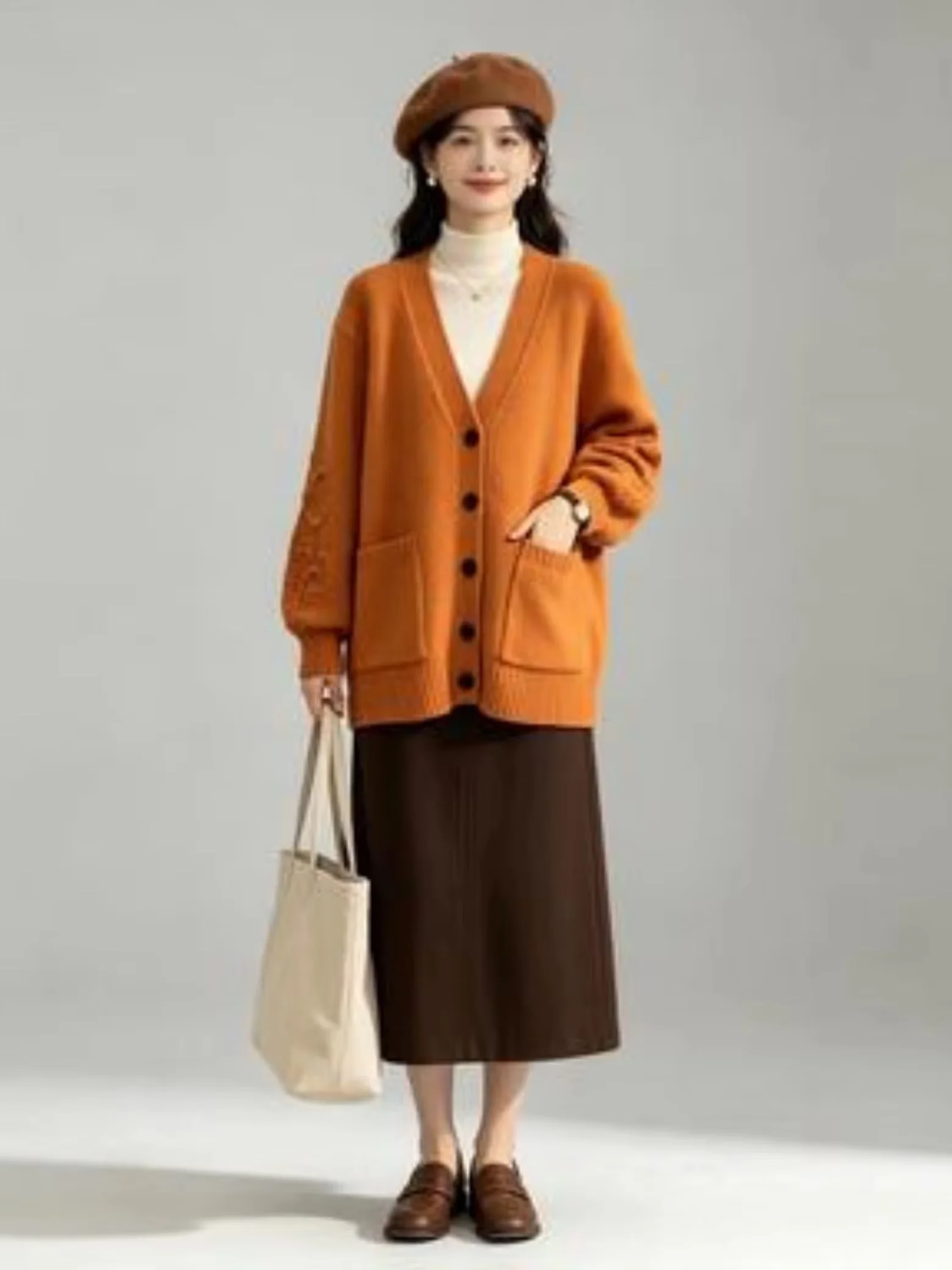 Women's New Luxury Embroidered Cashmere V‑Neck Loose Knit Cardigan With Pockets