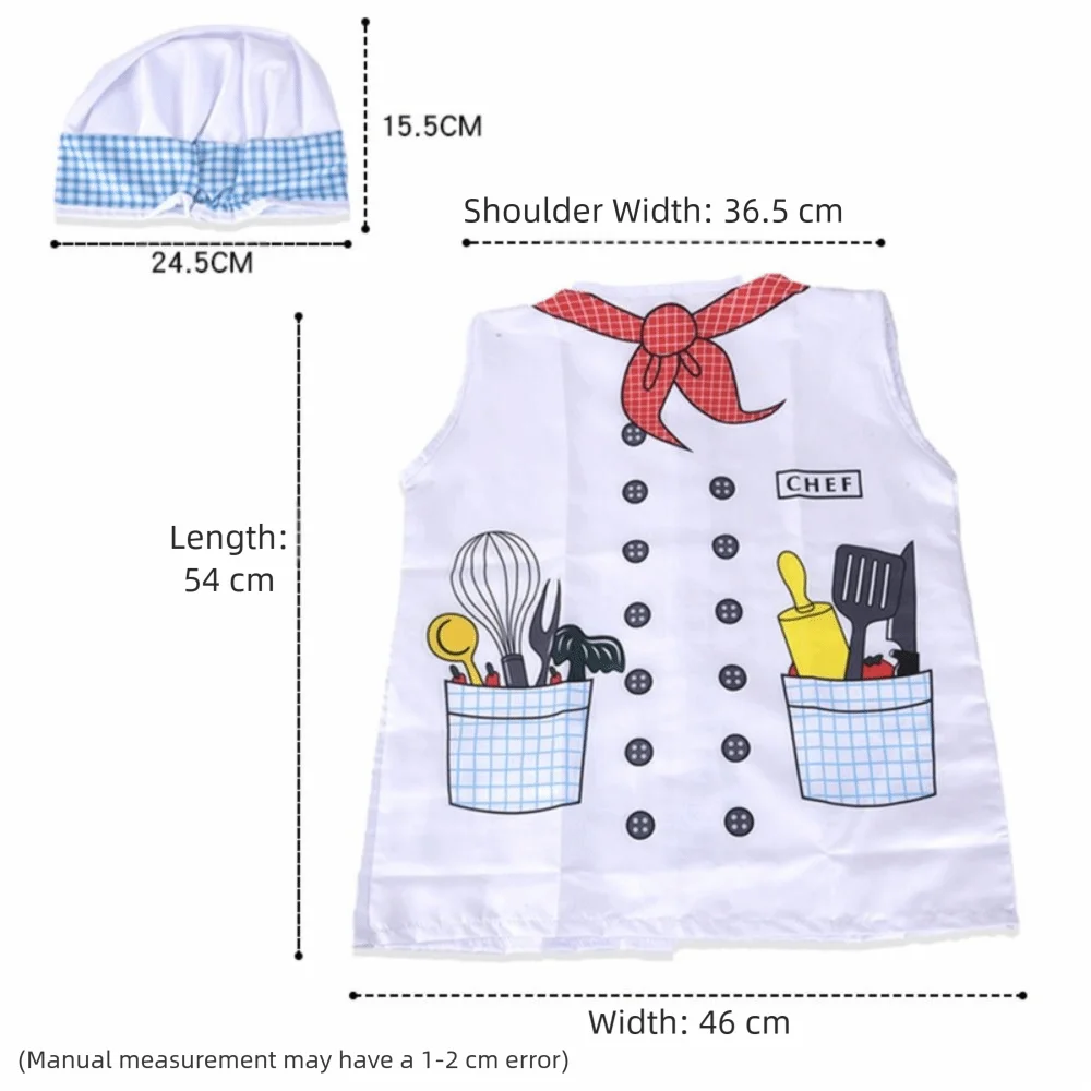 Creative Cartoon Pattern Chef Uniform with Cap Cosplay Kitchen Suit Role Play White Cooking Clothes Pretend Play view 6