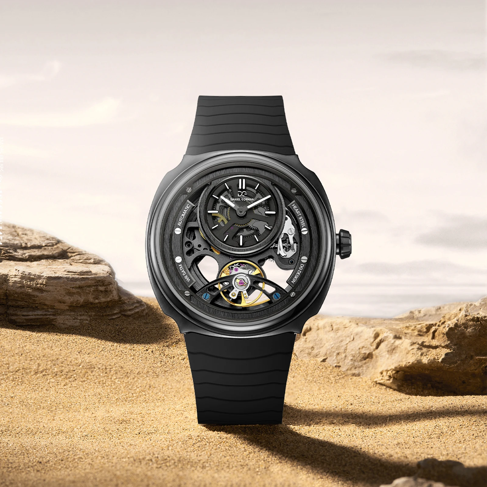 DG8127 Men's Watch Fashion Moon Phase Mechanical Watch For Men Waterproof Roman Scale Hollow Flywheel Automatic Hand Clock