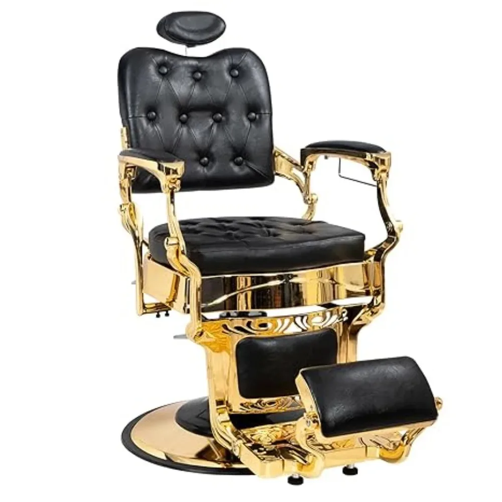 Sillón de Barbería Resistente de 700 Libras |   Estilo Vintage Reclinable con Sistema Hidráulico Suave |   360 °   Reposacabezas Giratorio, Personalizable