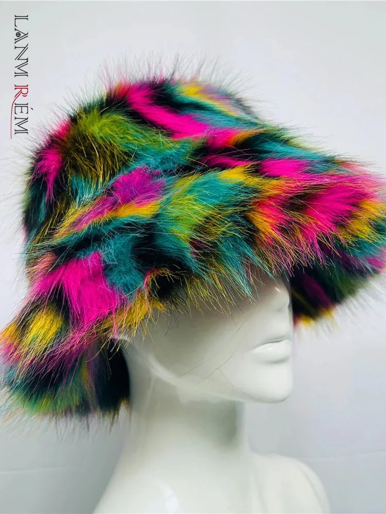 LANMREM Personalized Women\'s Winter Hat Fluffy Fur Warm Artificial Fur Festival Party Girl Fashion Autumn Winter New Hats 2Z2566