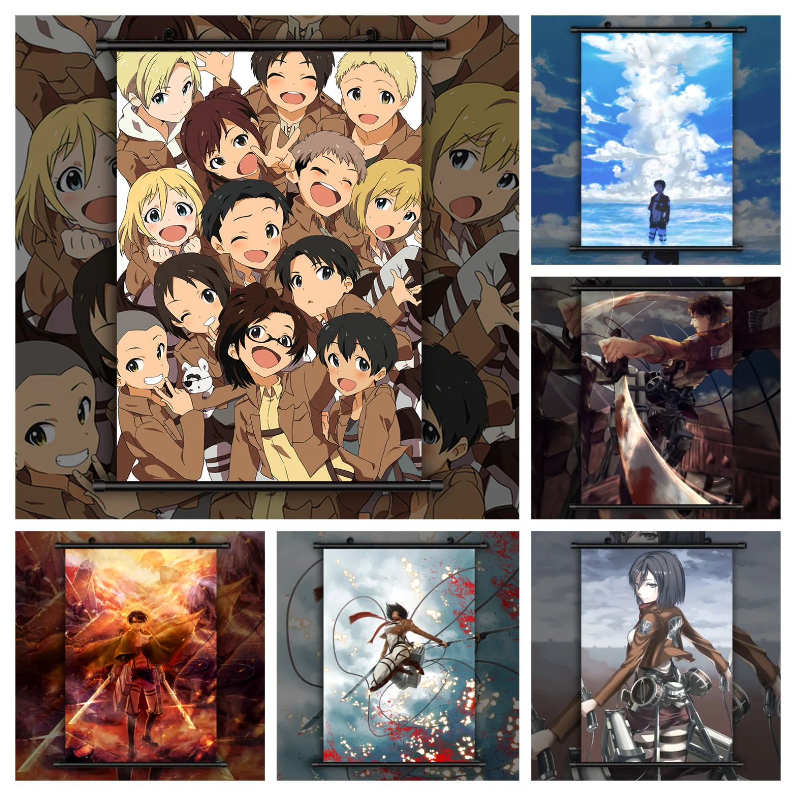 Wall Art Canvas Painitng Kids Room Decor Pictures Attack on Titan Eren Mikasa Armin Levi Ackerman Anime Wall Poster Aesthetic