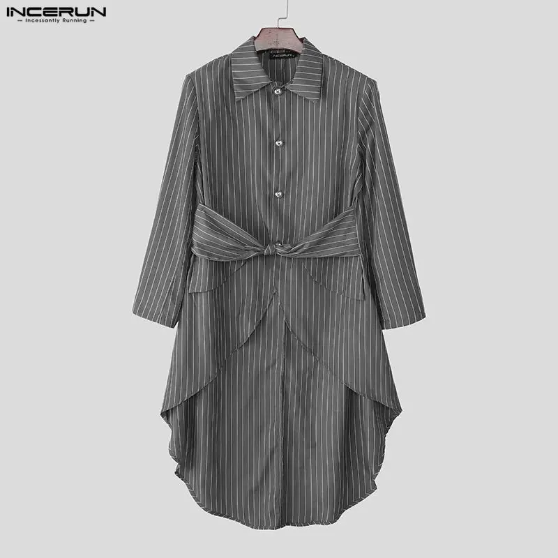 

INCERUN Men Striped Blazer Lapel Long Sleeve Button Casual Irregular Blazer Men Streetwear Elegant Fashion Long Style Male Suit