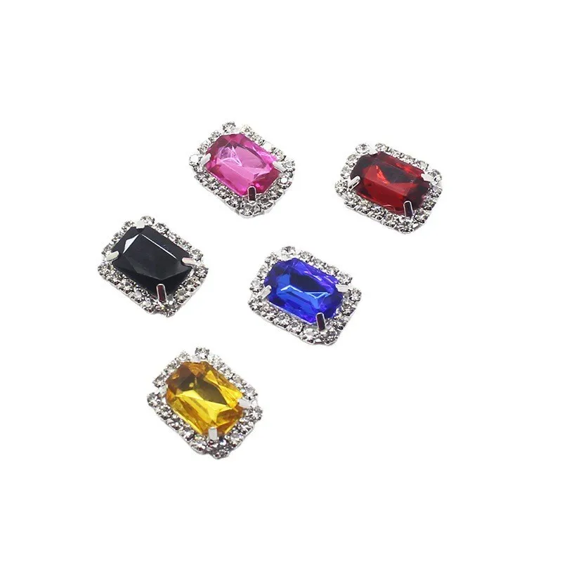 10Pcs 15*20MM Metal Rectangle Rhinestone Sewing Accessories DIY Clothing Hair Jewelry Decorative Accessories