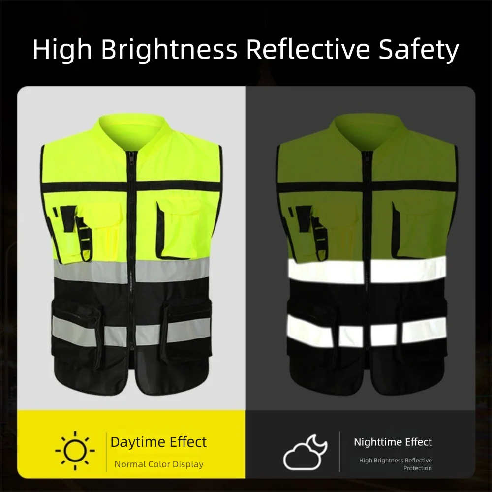 High Visibility Reflective Vest with Pocket One Size Construction Clothes Warning Security Safety Running Gear Motorcycle