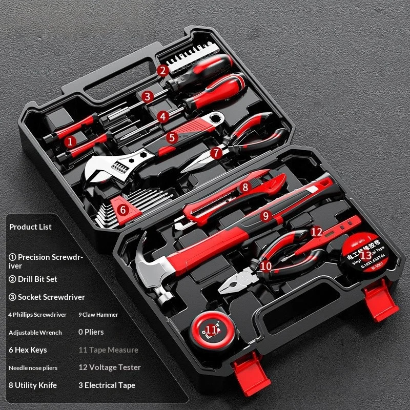 Huishoudelijk handgereedschap Combinatieset Huishoudelijke reparatie Hardware-instrumenten Schroevendraaier Moersleutel Hamer Punttang Binnenzeskant