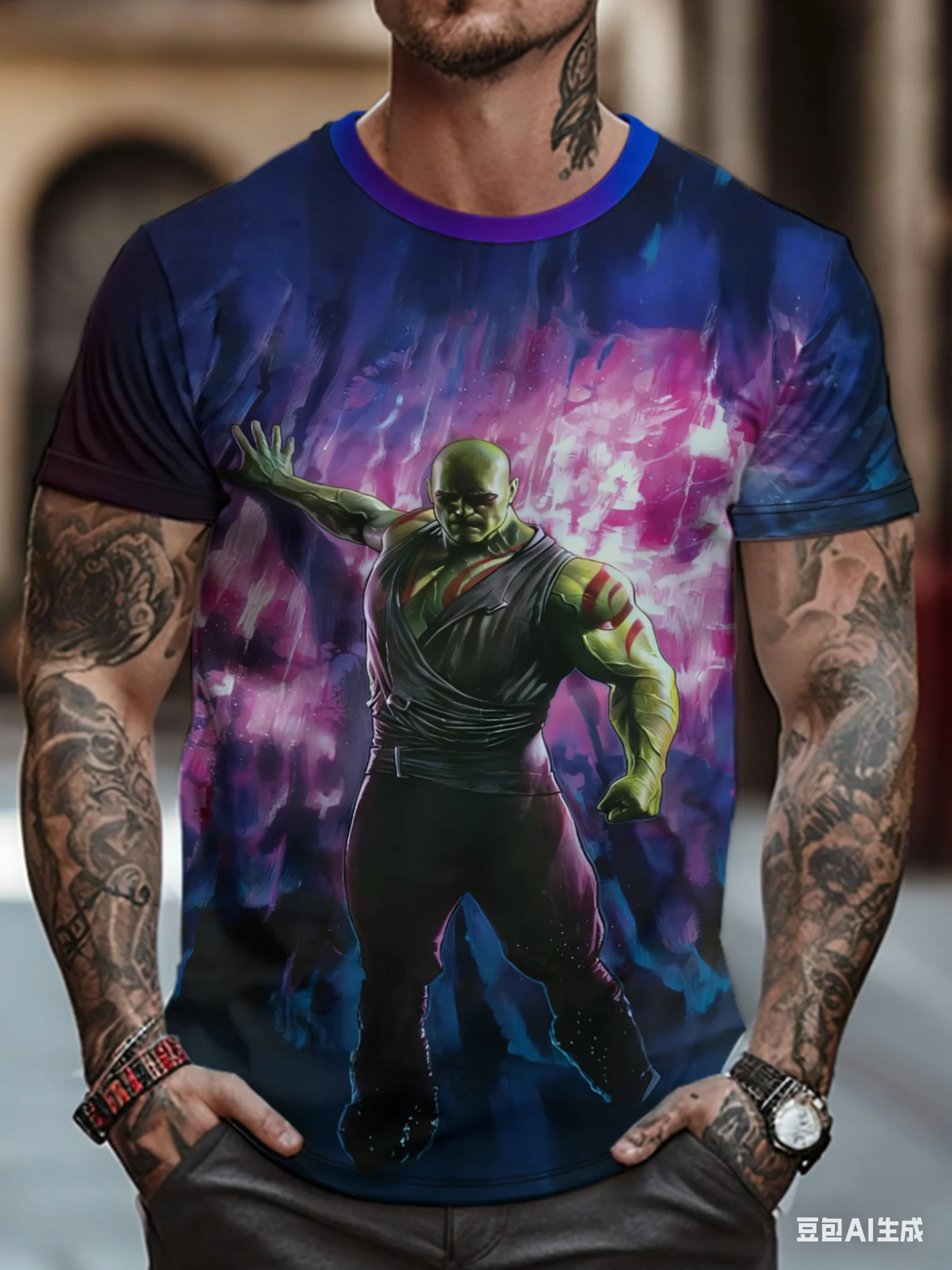 

Стражи Галактики Фиолетово-Розовые Специальные Эффекты Туманности, Дэдпул Зеленый Пламя Темный 3D-принт Повседневная Спортивная Футболка