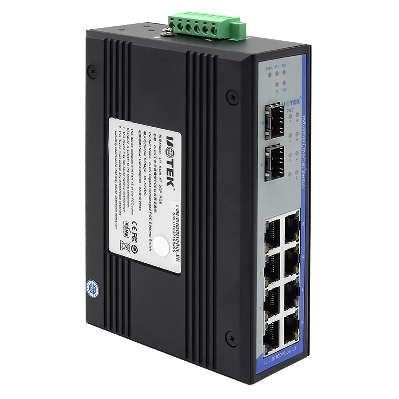 UOTEK Industrial Grade 8 Ports RJ45 Network Unmanaged POE Ethernet Switch 2 Gigabit Optical Fiber 1000M SEP SC UT-6428-POE