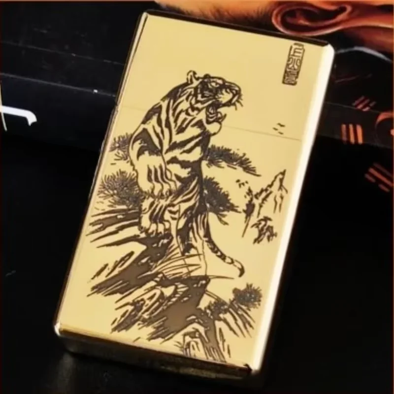 Zorro 538 Kerosenes Lighter Mecha Square Head Brass Engraved Grinding Wheel Windproof Narrow Lighter Creative Holiday Gift