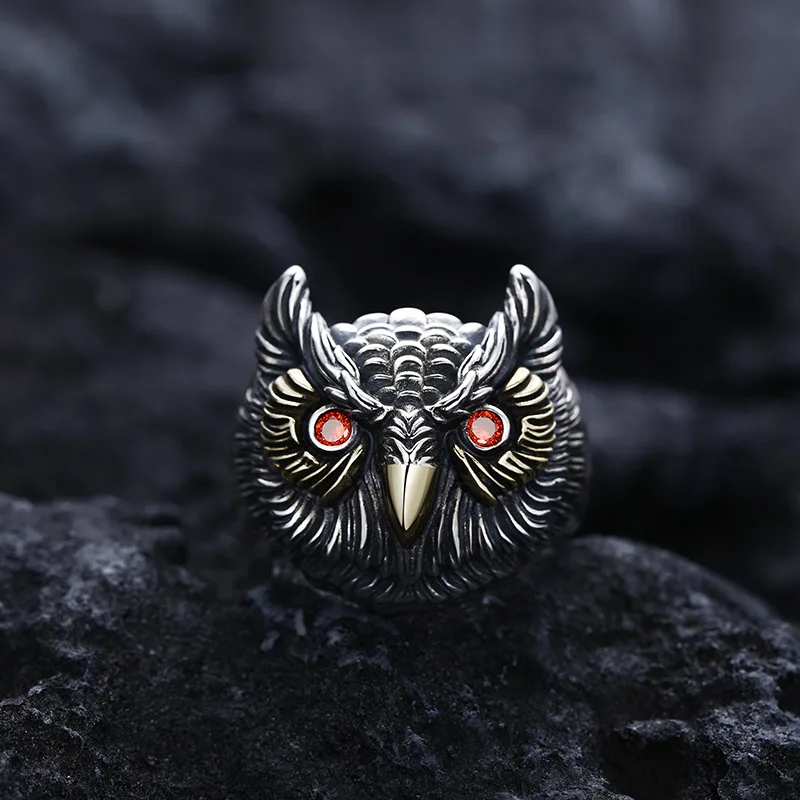 Nightclub Cool Accessories Pure Silver Owl Ring Opening Men's Personality Dominant Jewelry Thai Silver Trendy People's Index Fin