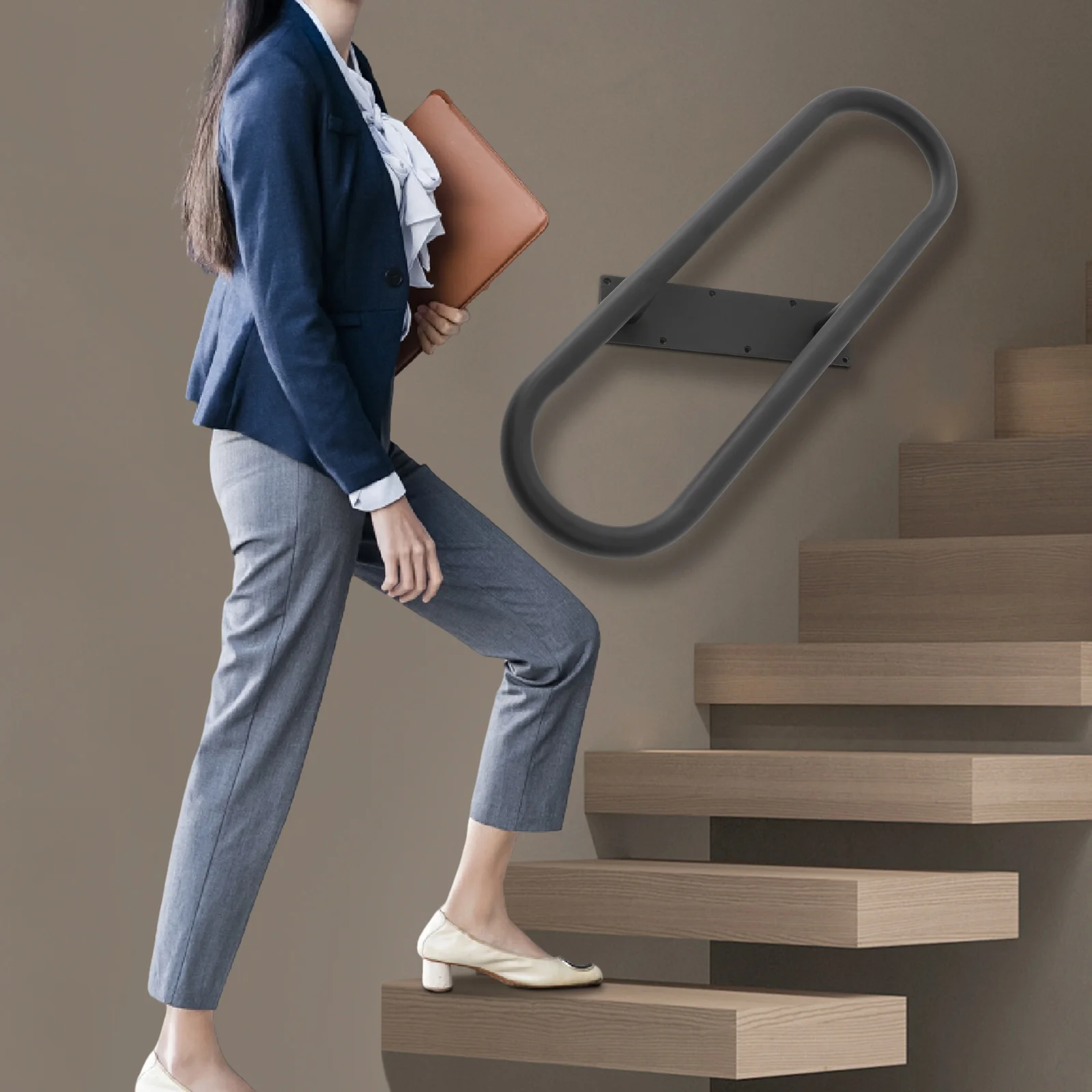 Oval Wall Mounted Armrest (1-3 Levels) - Black, , , Used for A Long Time, Suitable for 1-3 Steps