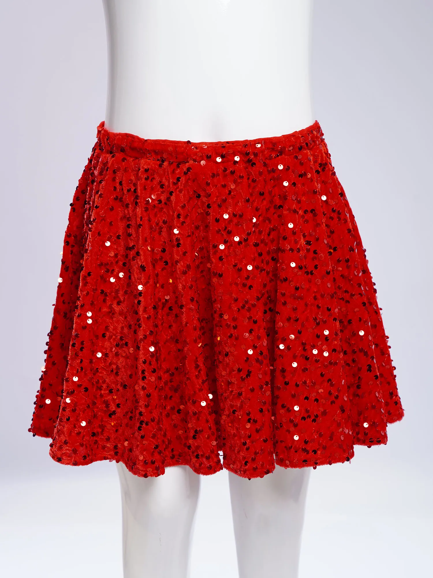 Kids Girls Glitter Sequins Velvet Skirt Ruffled Skirts Metallic Bottoms for Latin Jazz Dancing Stage Performance Ballet Costume