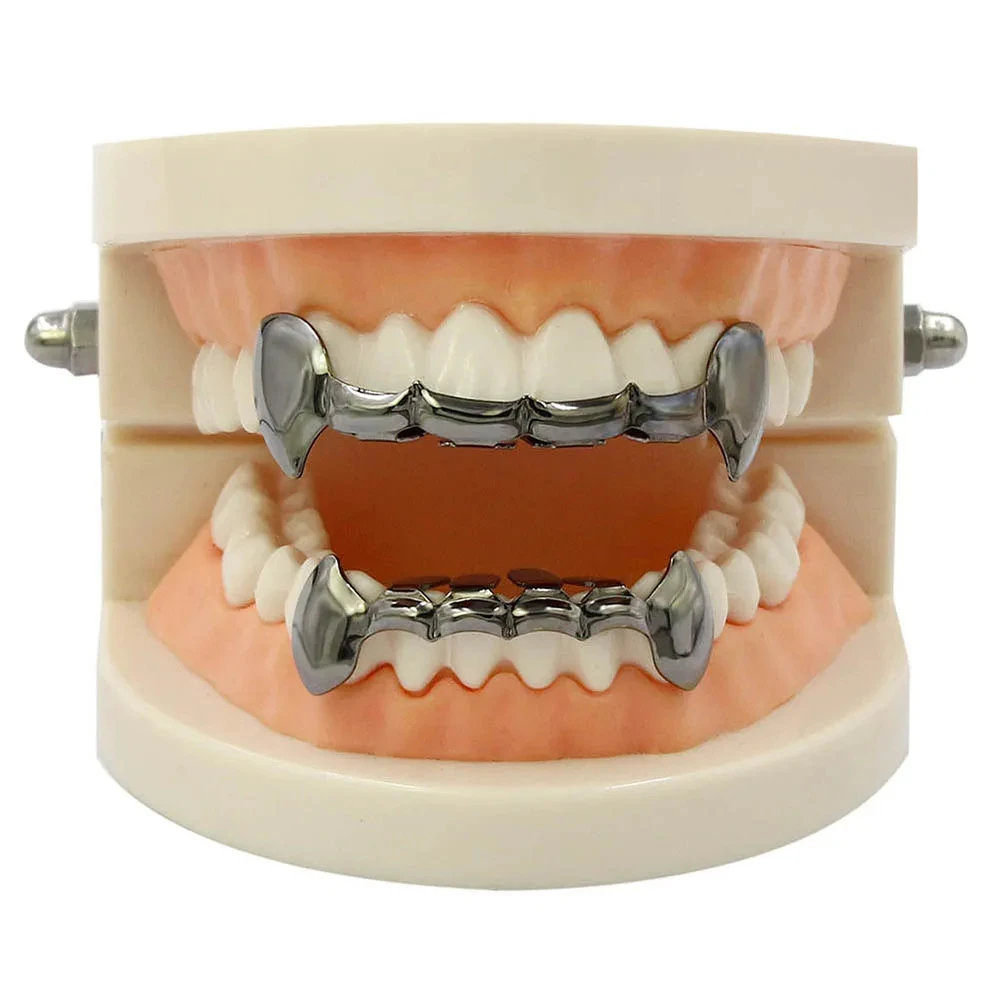 YOUNGX Hip Hop Vampire Fangs Teeth Grillz Top Bottom Glossy Tooth Caps For Women Men Jewelry Halloween Cosplay Gift - view 5