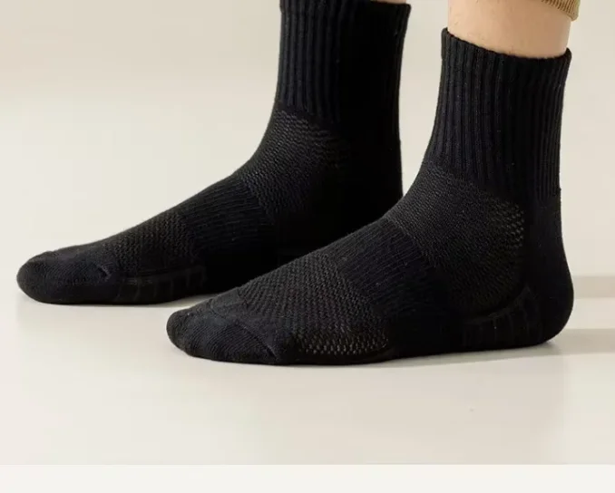 10 Paar Socken HLHYX Herren Baumwoll-Deodorant Winter Frottee-Sohle mit mittlerer Länge Weiße Strümpfe Verdickte Sport-Basketball-Socken – Detail 9