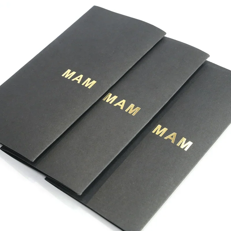 مخصص الذهب الساخن ختم ورقة سوداء هدية A5 بطاقة الأعمال بطاقة دعوة الزفاف التعبئة والتغليف المغلف