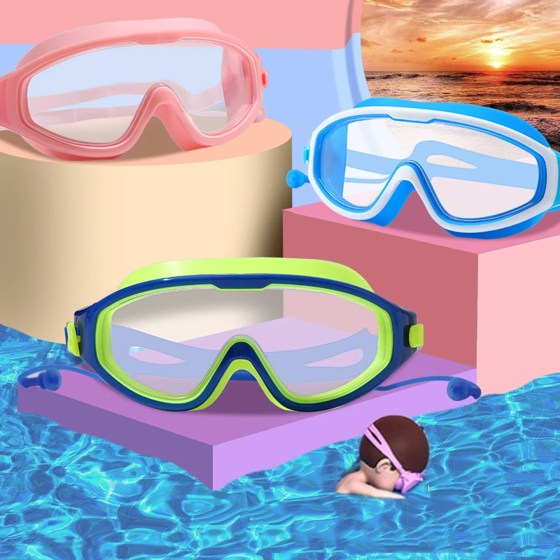 Gafas de natación antivaho con marco grande para niños y niñas, equipo de natación de vista amplia, gafas para piscina