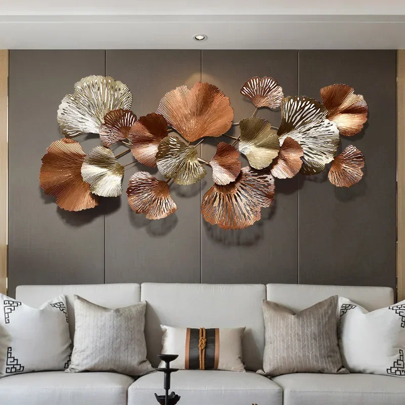 Disassemble and assemble the new Chinese wrought iron ginkgo biloba light luxury living room background wall decoration, bedroom