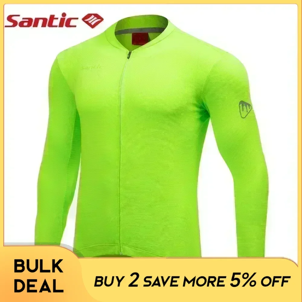 Santic Mens Cycling Jersey Spring Summer Long Sleeve MTB Biking Shirts Breathable Reflective Lightweight Bicycle Sports Clothing