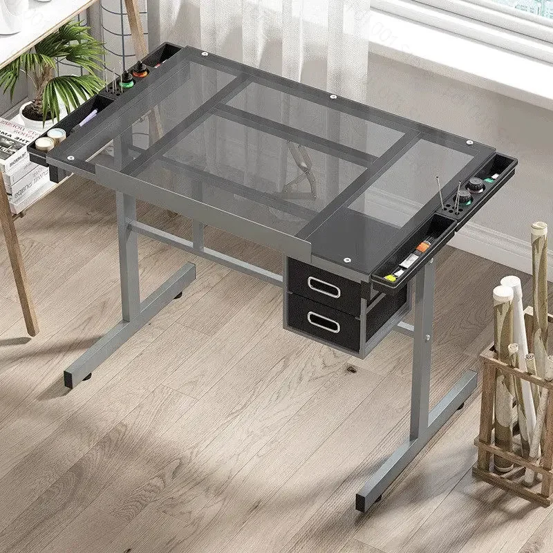 Portable Tempered Adjustable Glass Drawing Desk Drawing Art Desk Craft Workstation with Architectural Storage Drawer