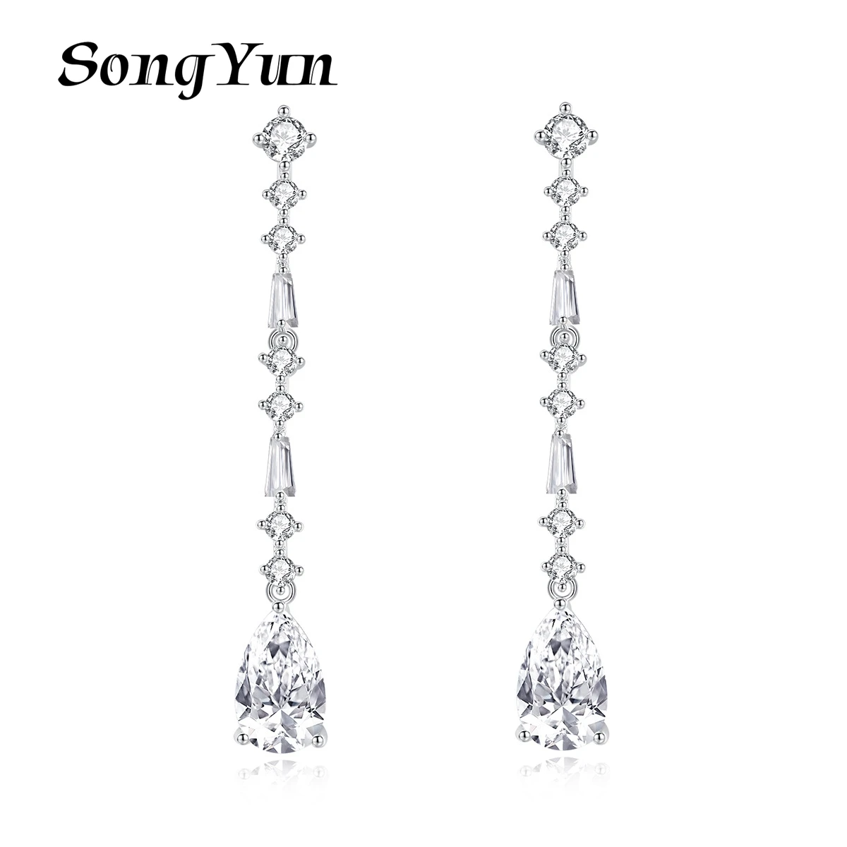 

SongYun Jewelry Manufacturer MHT Fashion Korean Version Water Drop Long Fringe Zircon Earrings Jane Stud Earrings