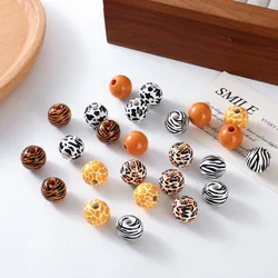 16MM 10Pcs Leopard Pattern Color Round Wood Bead Loose Beads for Jewelry Making DIY Charm Bracelet Necklace Earrings Accessories
