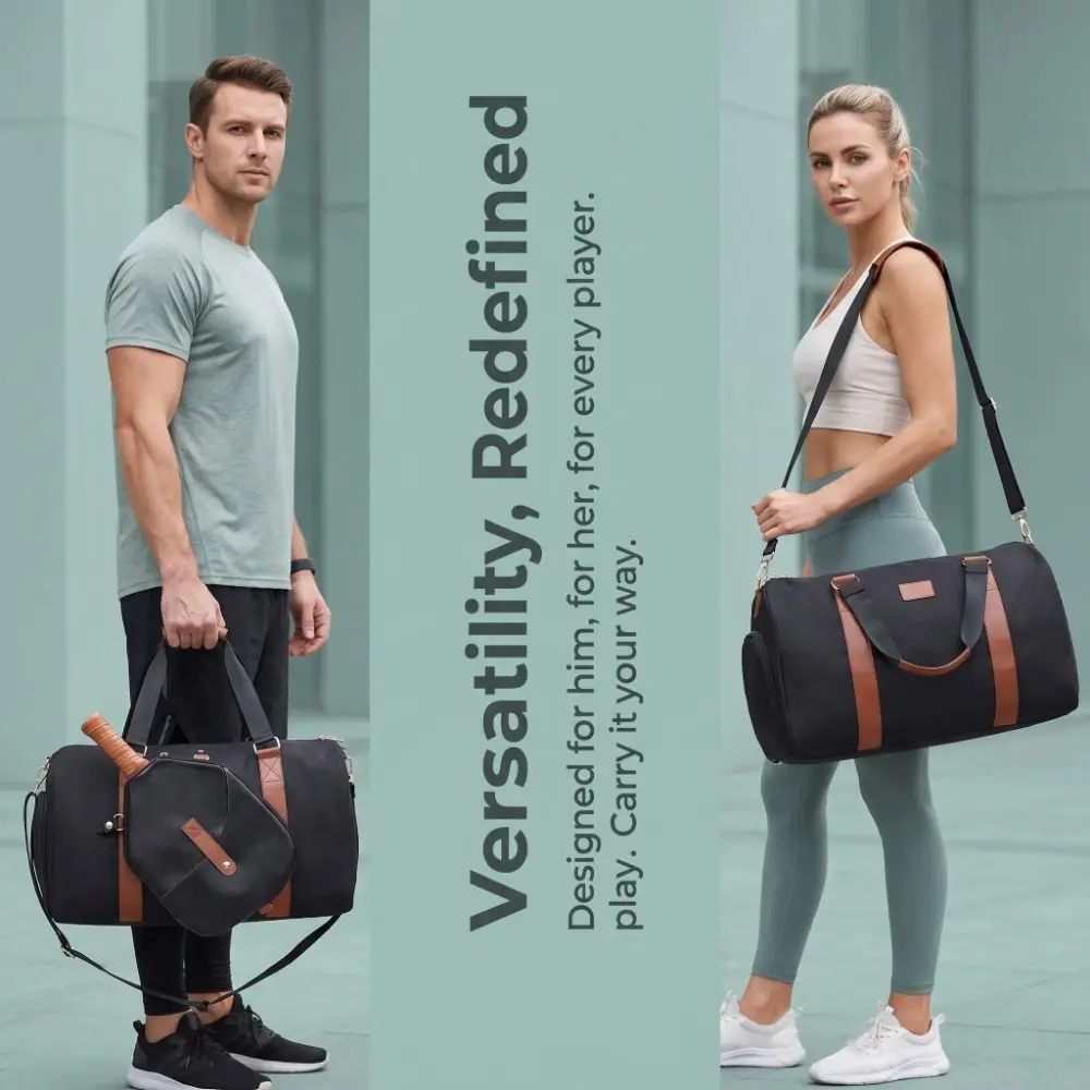 2 in 1 Pickleball Paddle Bag Multi-Pockets Wear Resistant Tennis Racket Bag Large Capacity Detachable Strap Paddle Bag