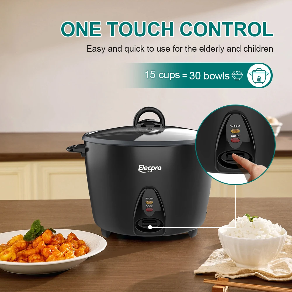 

Рисоварка Elecpro большой емкости, емкость 7 л и 15 чашек сырой емкости, подходит для приготовления пищи на 1-15 человек.