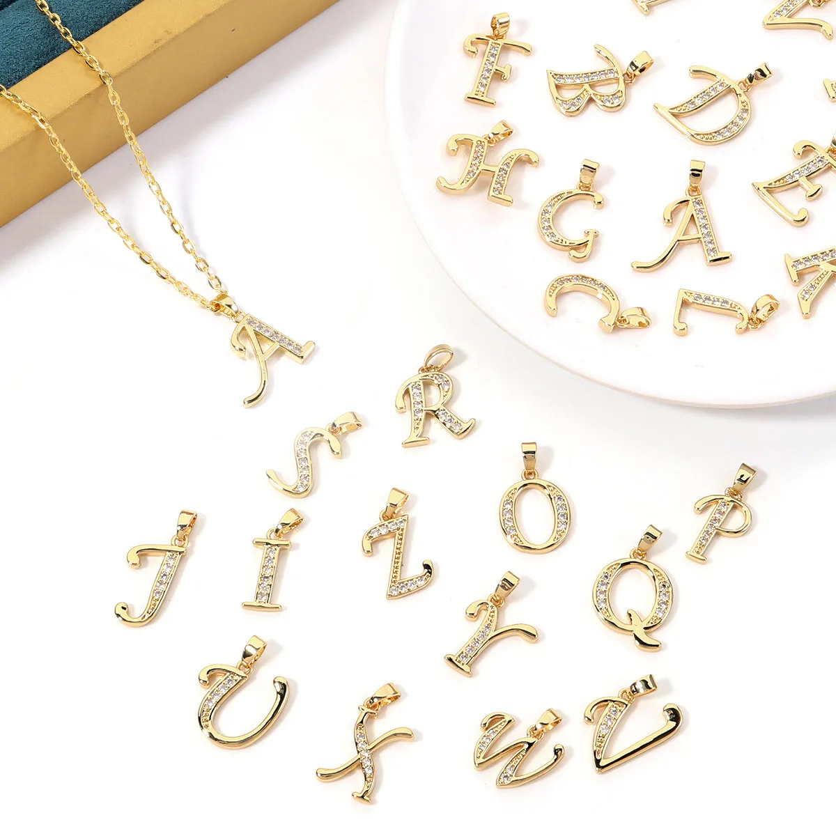 1pc Metal A-Z Alphabet Letter Pendant Zircon Inlaid Initial Charm For DIY Custom Necklace Bracelet Jewelry Making Accessories view 5