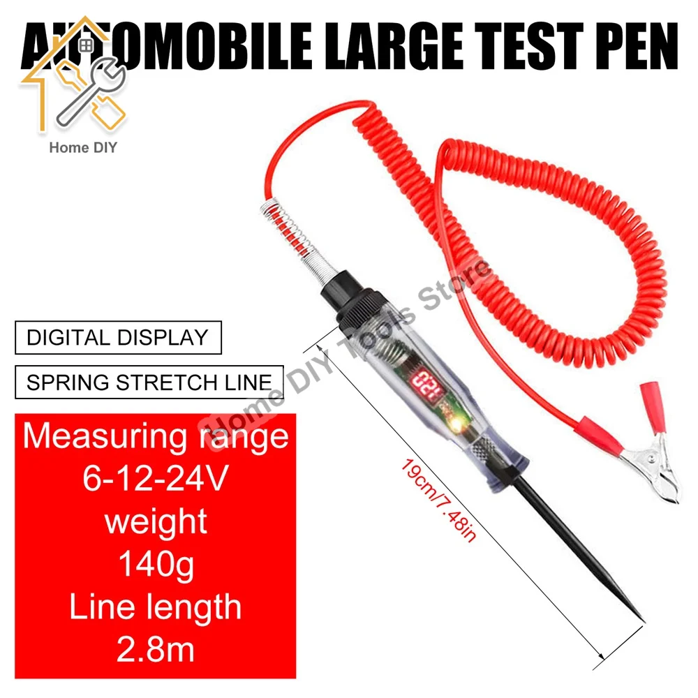 3-36V Car Truck Voltage Circuit Tester Digital Display Long Probe Pen Light Bulb Automobile Diagnostic Tools Auto Repair