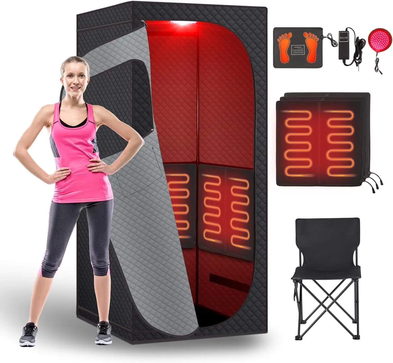 

Portable Infrared Sauna Room Dry Sauna Tent for Detoxification and Relaxation with Red Light Therapy and Folding Chair