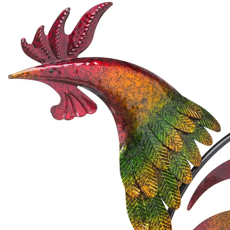 Iridescent Rooster Windmill Iron Garden Decor Creative Stake with Rooster Ornament Wind Spinner for Patios Backyards Lawns