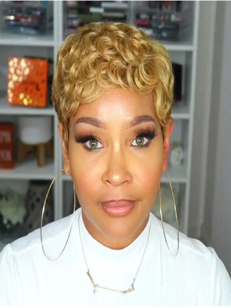 باروكات قصيرة مجعدة، شعر مستعار بقص عابث، شعر بشري للنساء ذوات البشرة السمراء، شعر مستعار بشري قصير أسود طبيعي، شعر مستعار مصنوع آليًا بالكامل #6