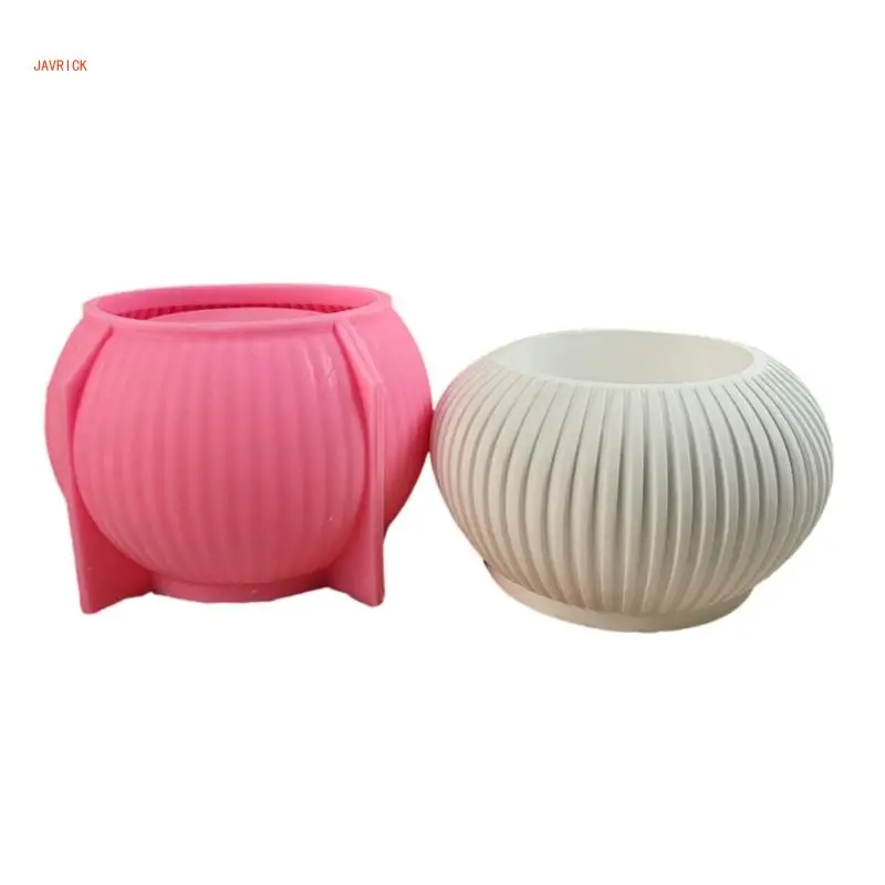 Lovely Stripe Cement Planter Silicone Mold Flexible Craft Tool for Home and Office Desk Garden Ornaments Decoration