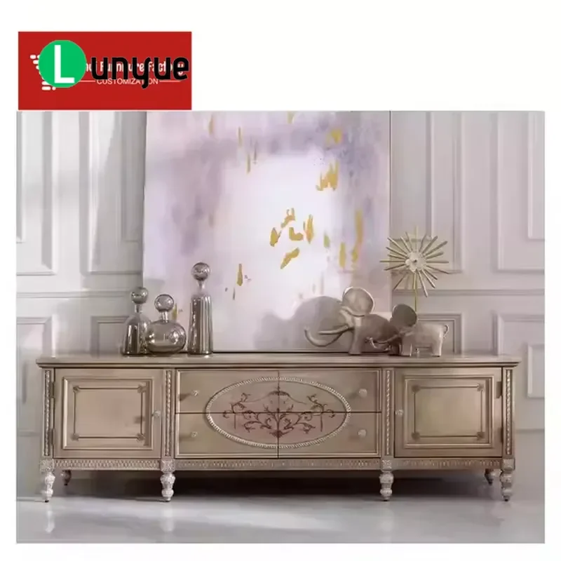 Luxury British Style TV Cabinet Modern Royal Ambassador Wood Grain Inlaid Media Console for Living Room Wooden Home Furniture