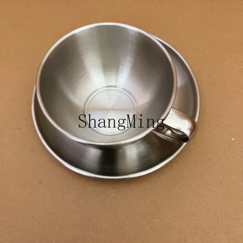 

CLL stainless steel coffee cup saucer European industrial style metal cup set afternoon tea cup