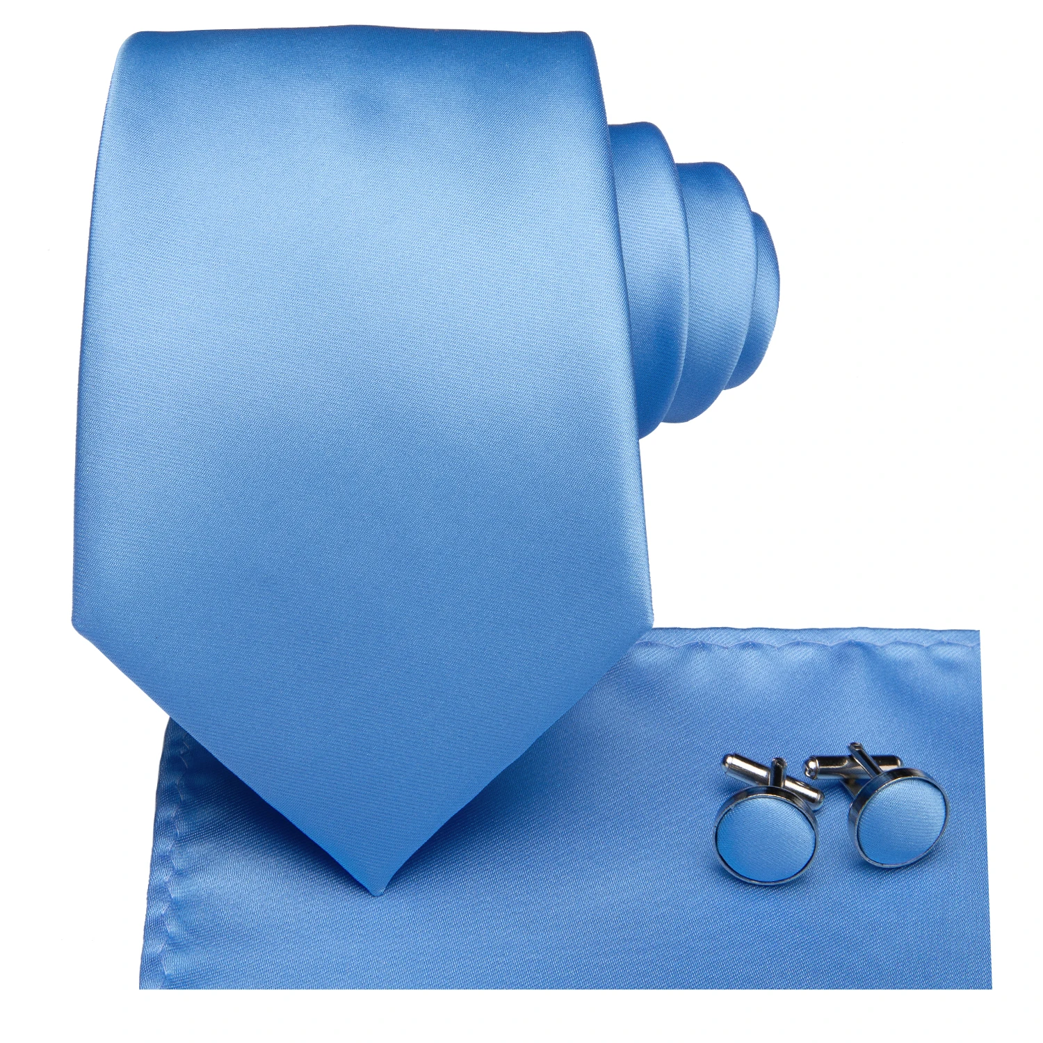 Blue Satin Men's Tie Handkerchief Cufflinks Set Necktie for Men Male Wedding Business Ties Formal Dad Husband Gift