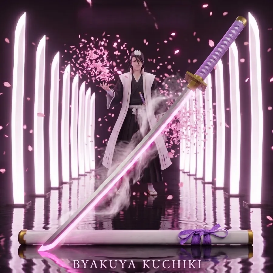 

40-дюймовый меч-катана Сенбонзакура Бьякуи Кучики из Bleach, настоящий японский меч-туман, деревянный световой меч, реквизит для косплея, игрушка, подарок