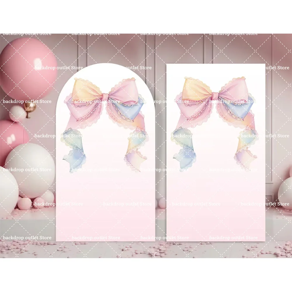 Mehofond Rainbow Bow Arch Backdrop Cover Dusty Pink Coquette Girl First Birthday Baby Shower Portrait Balloon 2-sided Background