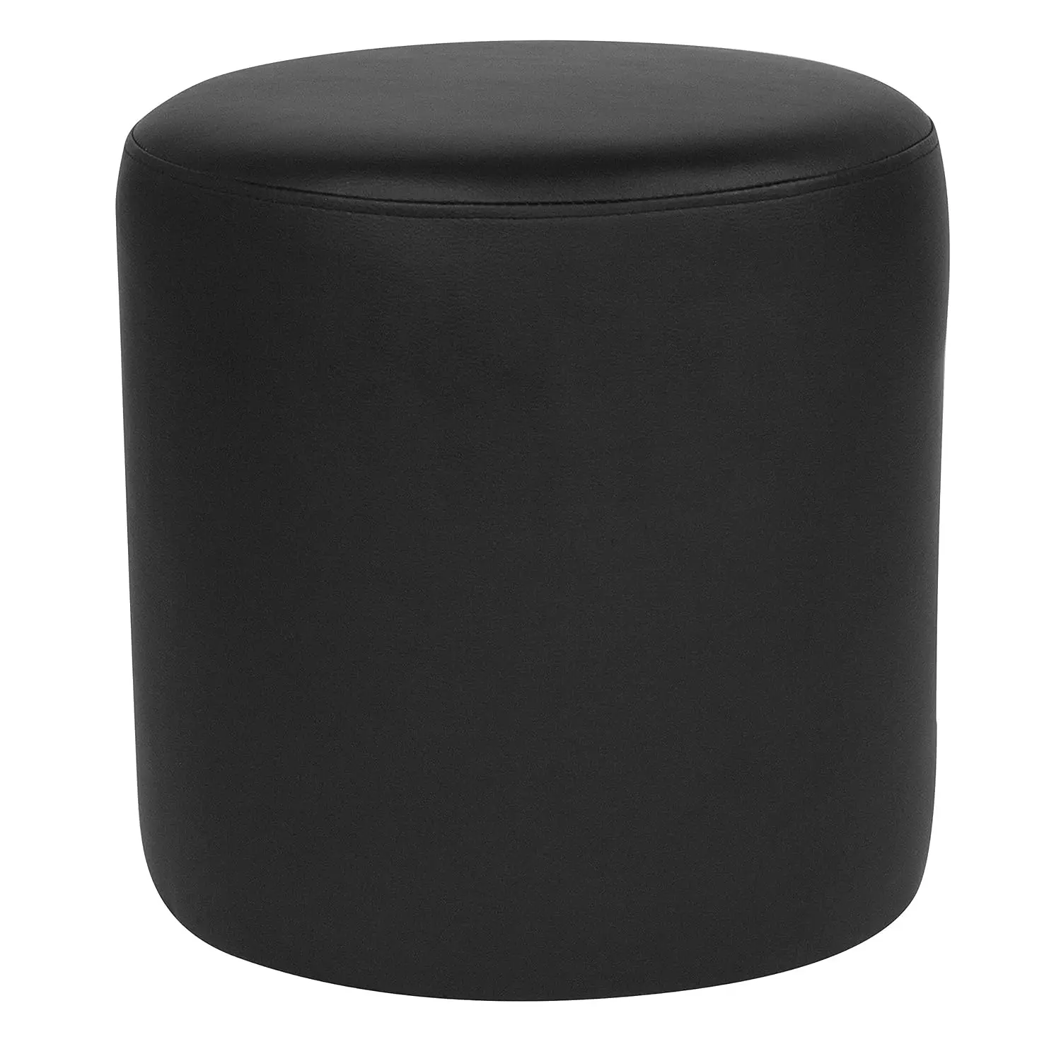 

Upholstered Round Ottoman Pouf with Solid Wood Frame in Black LeatherSoft, Customized