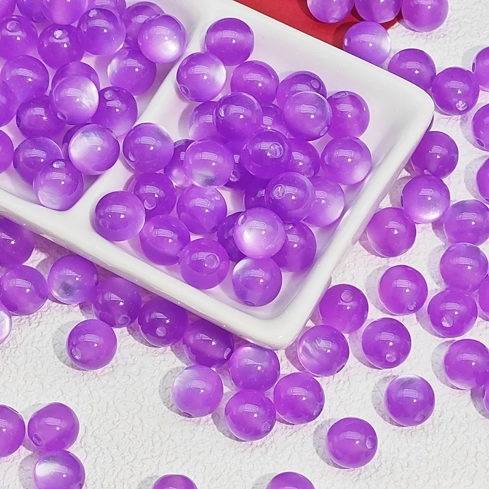 8mm 50pcs Colorful Resin Cat Eye Round Beads Multicolor Loose Spacer Beads For Handcraft Beading Projects